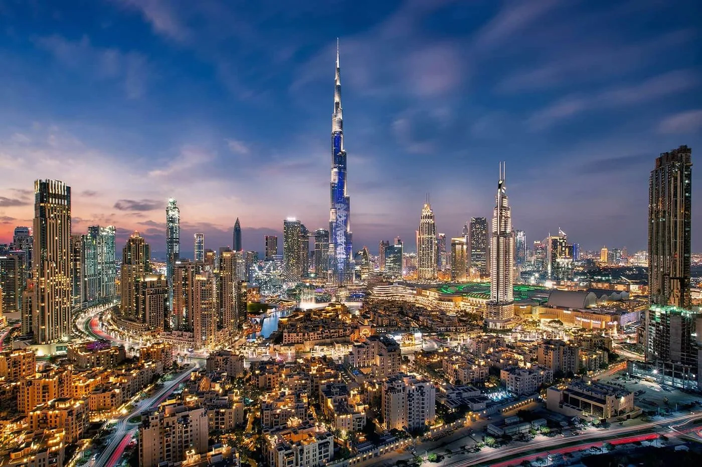 Dubai skyline after sunset